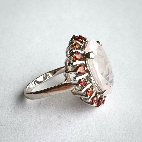 Natural 15 ct Not Enhanced Pink Rose Quartz 925 Sterling Silver Ring Sz 7.5 - Picture 5 of 5